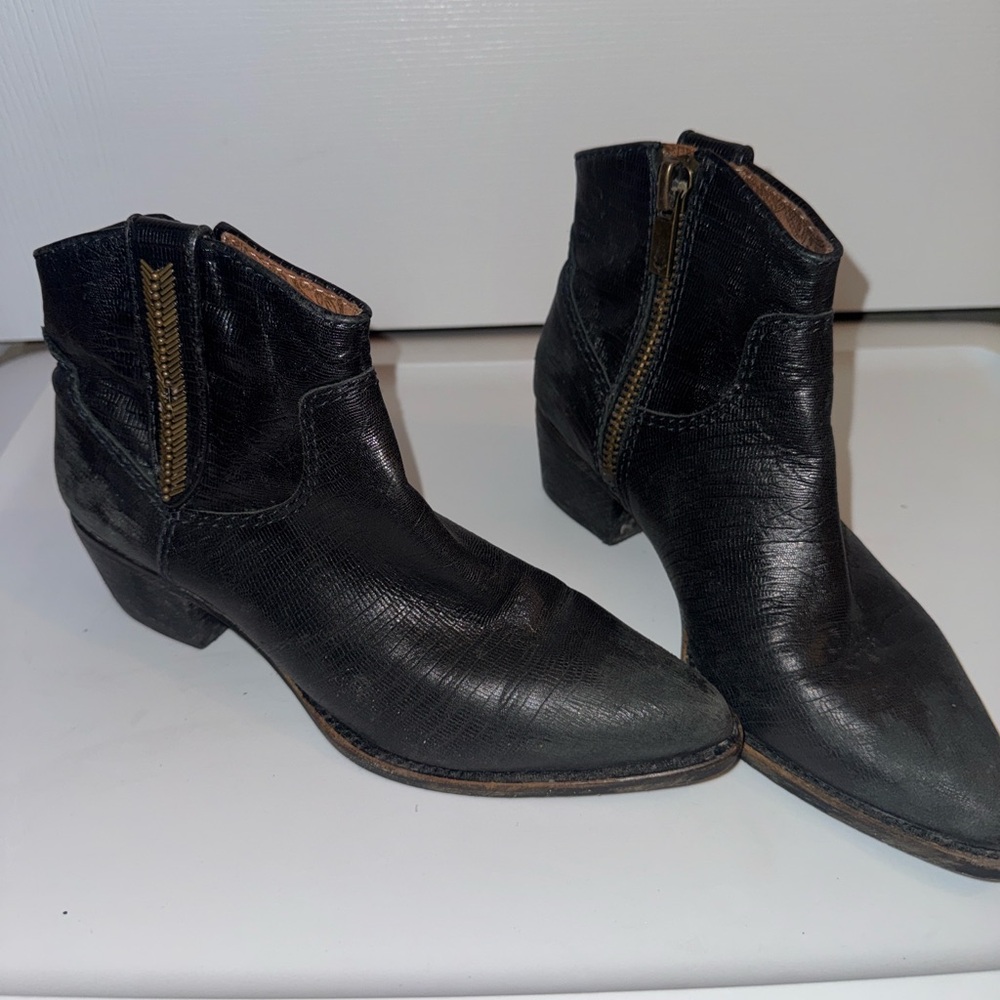 Lucky Brand Black Ankle Booties with Gold Zipper